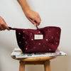 Essential Makeup Pouch - Ditsy Roses Burgundy Embroidered Velvet