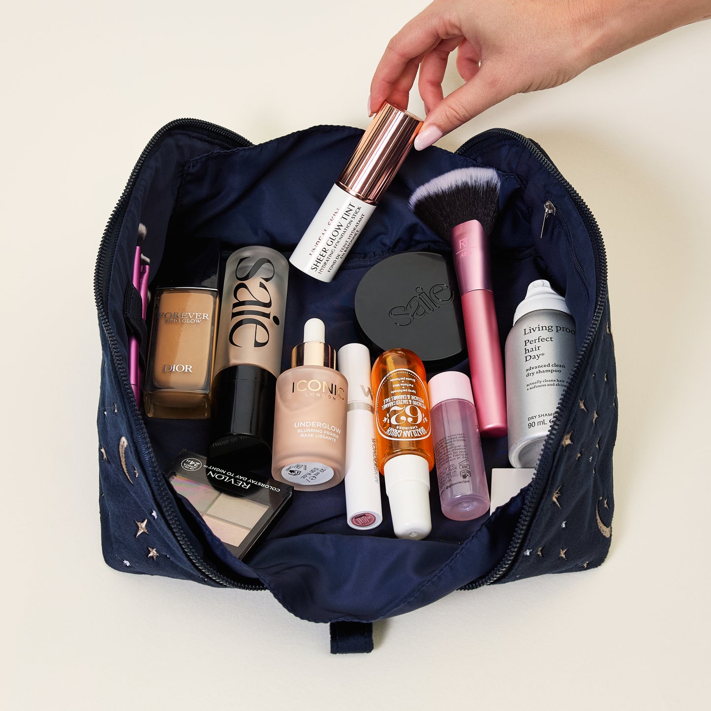 Flat Lay Makeup Box Bag - Celestial Blue Embroidered Velvet