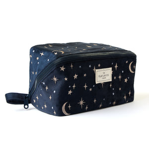 Flat Lay Makeup Box Bag - Celestial Blue Embroidered Velvet