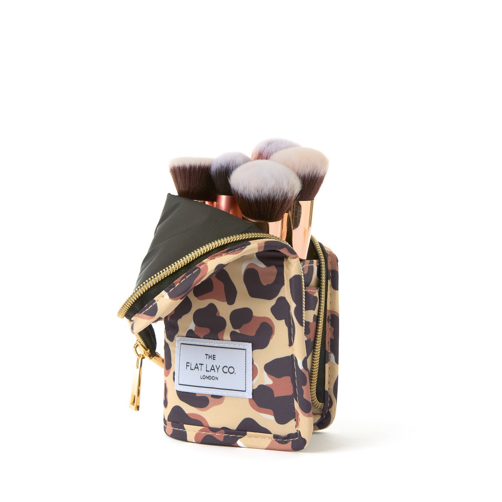 Standing Makeup Brush Case - Leopard Print