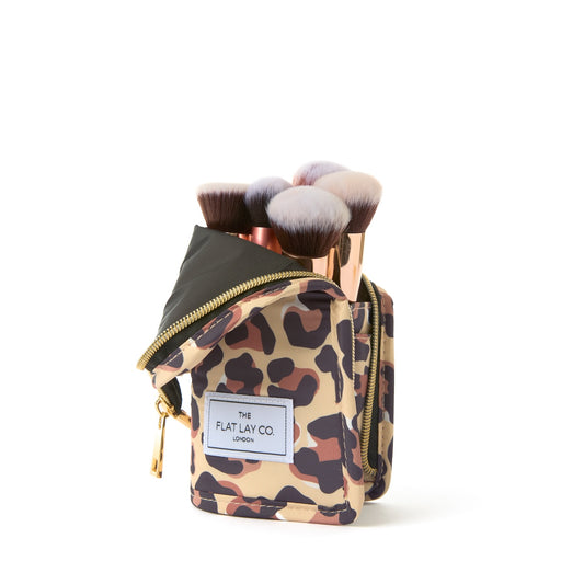 Padded Standing Makeup Brush Case - Leopard Print