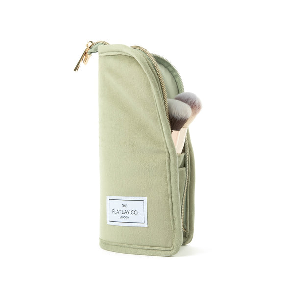 Standing Makeup Brush Case - Sage Green Velvet