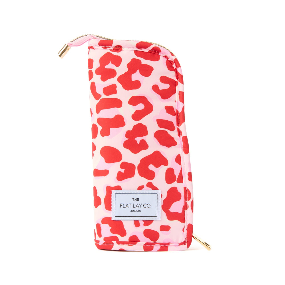 Standing Makeup Brush Case - Pink Leopard Print