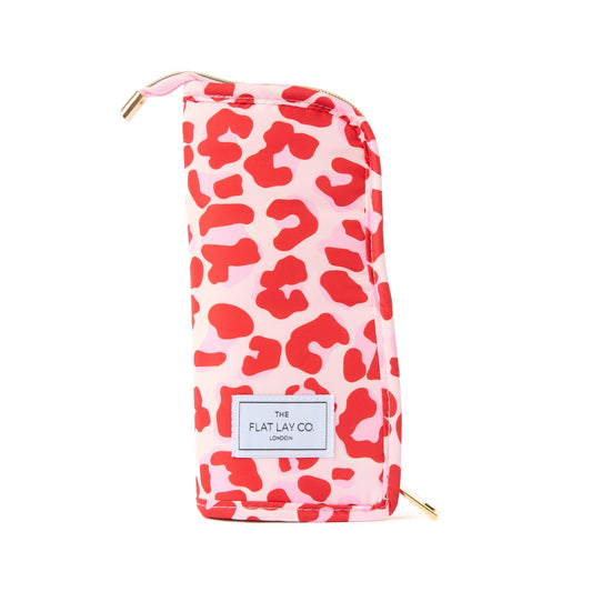 Padded Standing Makeup Brush Case - Pink Leopard Print