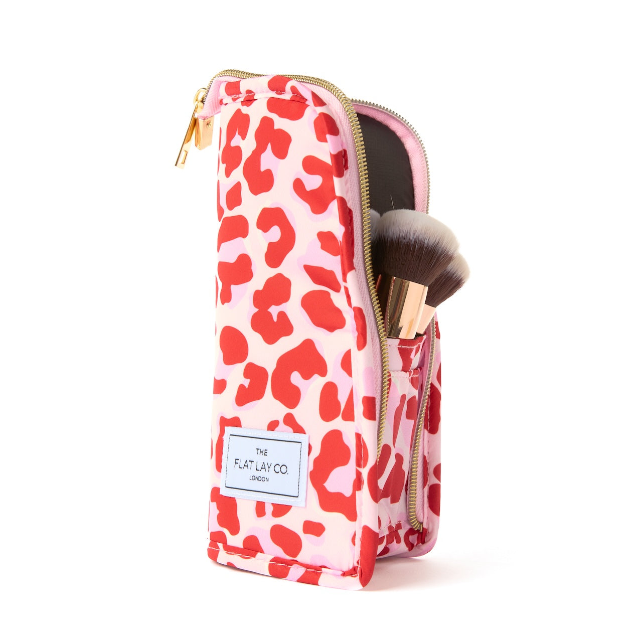 Padded Standing Makeup Brush Case - Pink Leopard Print