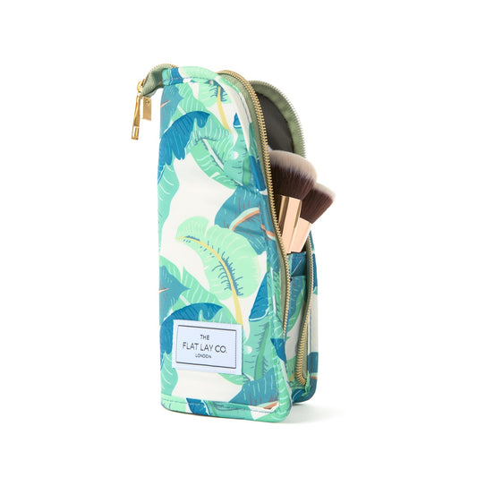 Padded Standing Makeup Brush Case - Tropical Leaves