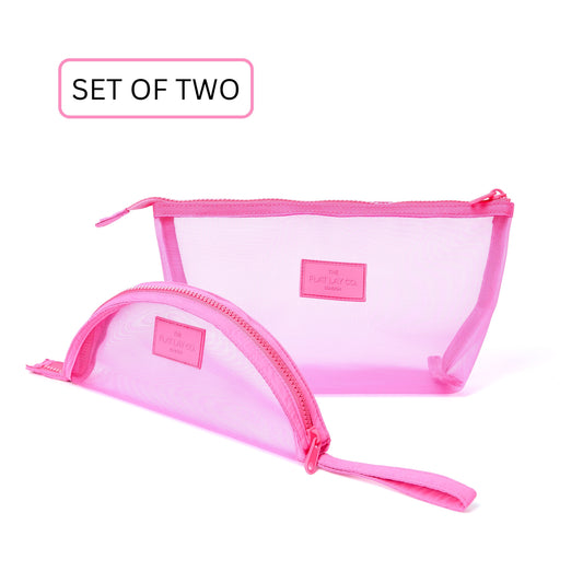 Mesh Makeup Pouch (2-Pack) - Hot Pink