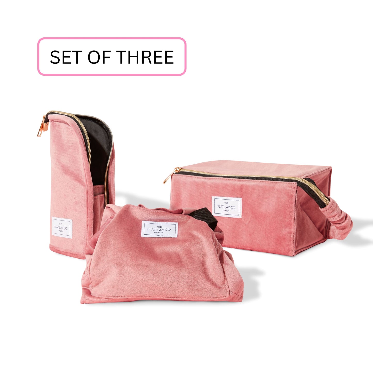 Velvet Makeup Bag Bundle (3-Pack) - Pink