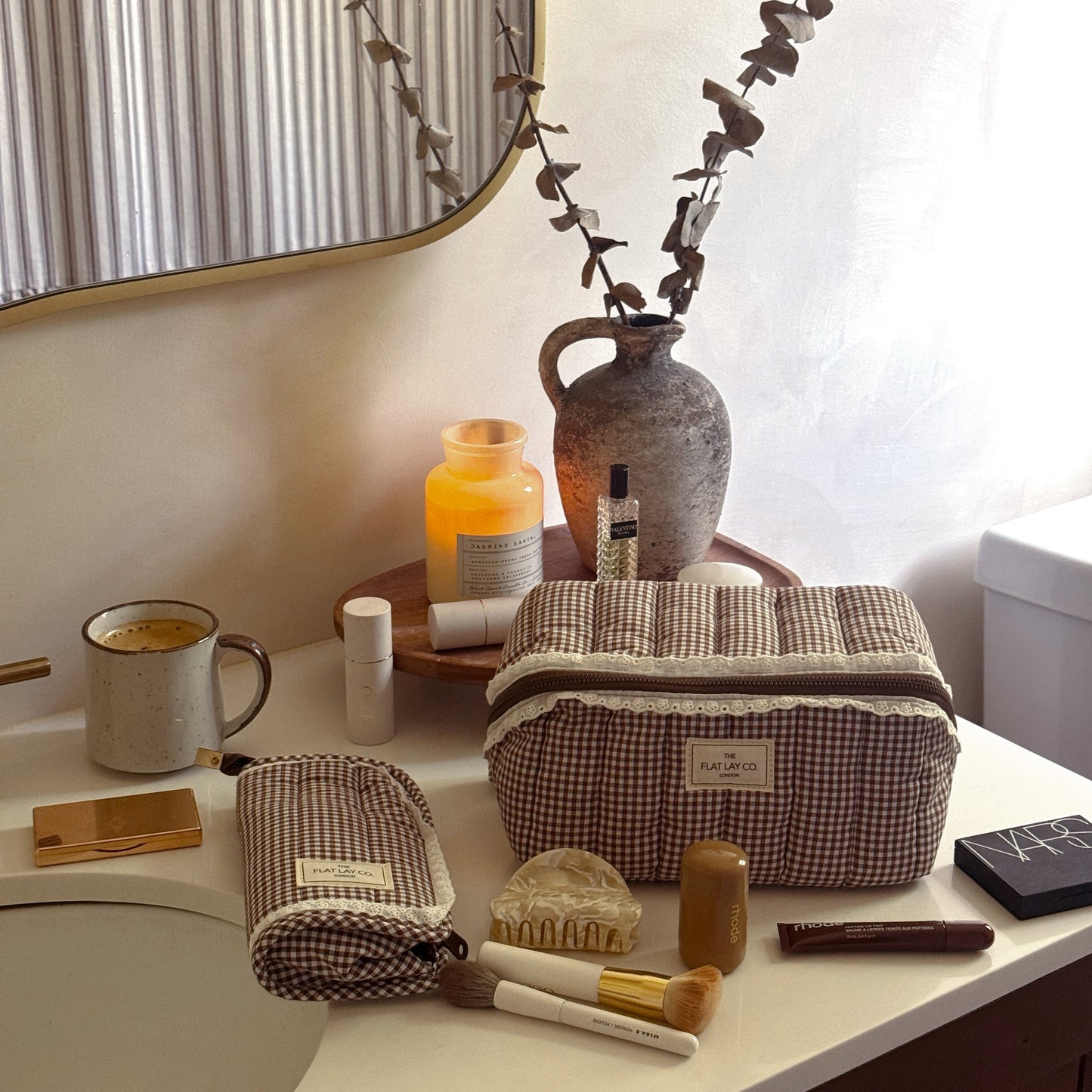 Standing Makeup Brush Case - Mocha Gingham