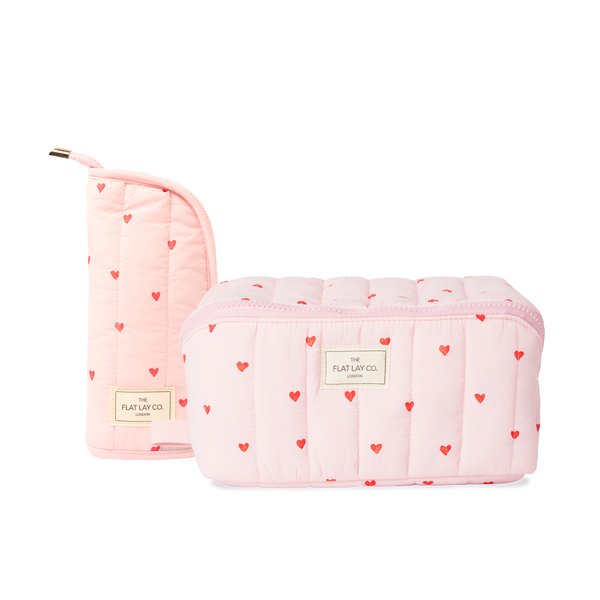 Marshmallow Box Bag & Brush Case Bundle - Sweet Pink Hearts