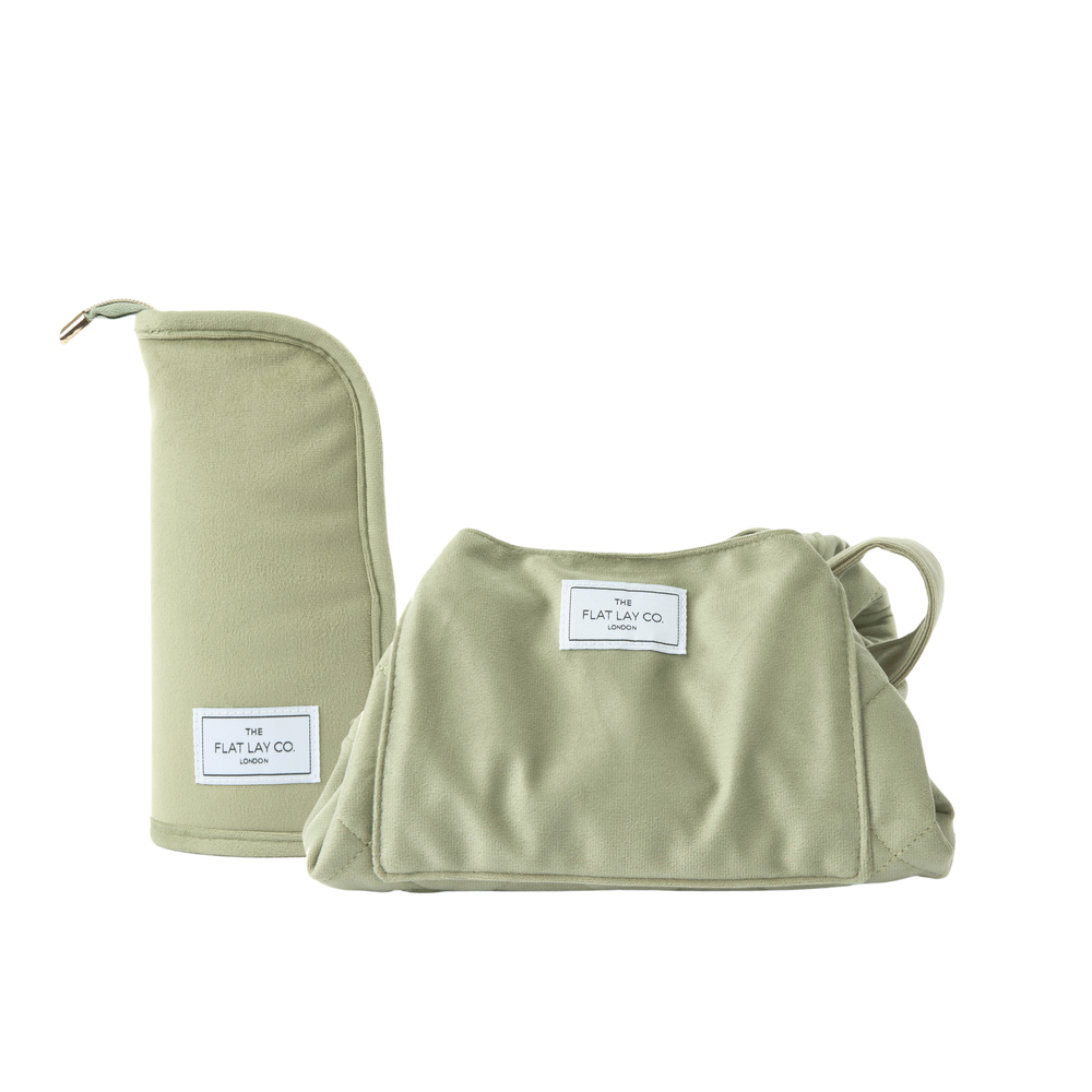 Drawstring & Brush Case Bundle - Sage Green Velvet