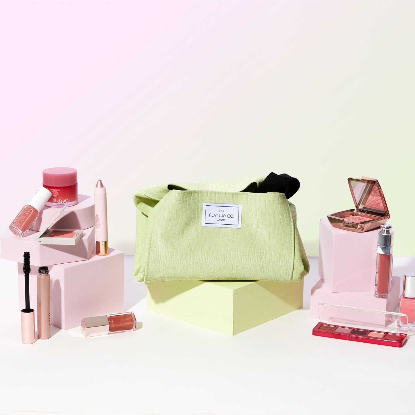 Green Croc Full Size Flat Lay Makeup Bag