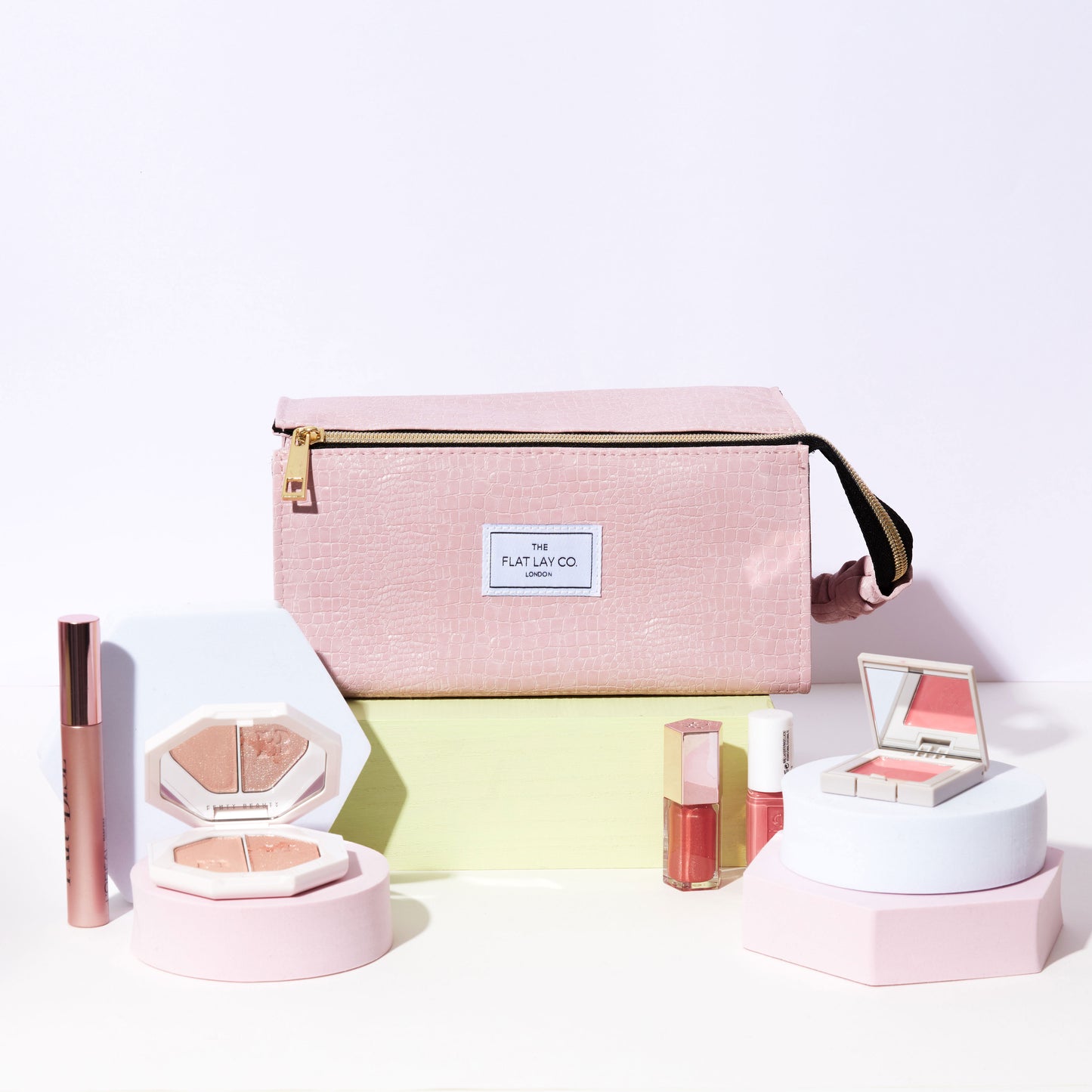 Pink Croc Open Flat Makeup Box Bag and Tray