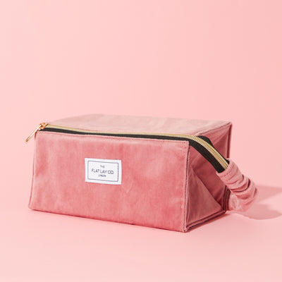 Pink Velvet Flat Lay Makeup Box Bag