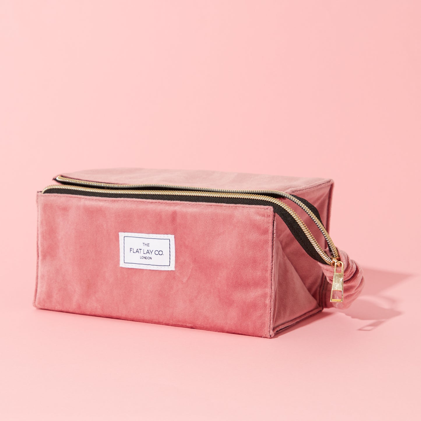 Pink Velvet Open Flat Makeup Box Bag and Tray