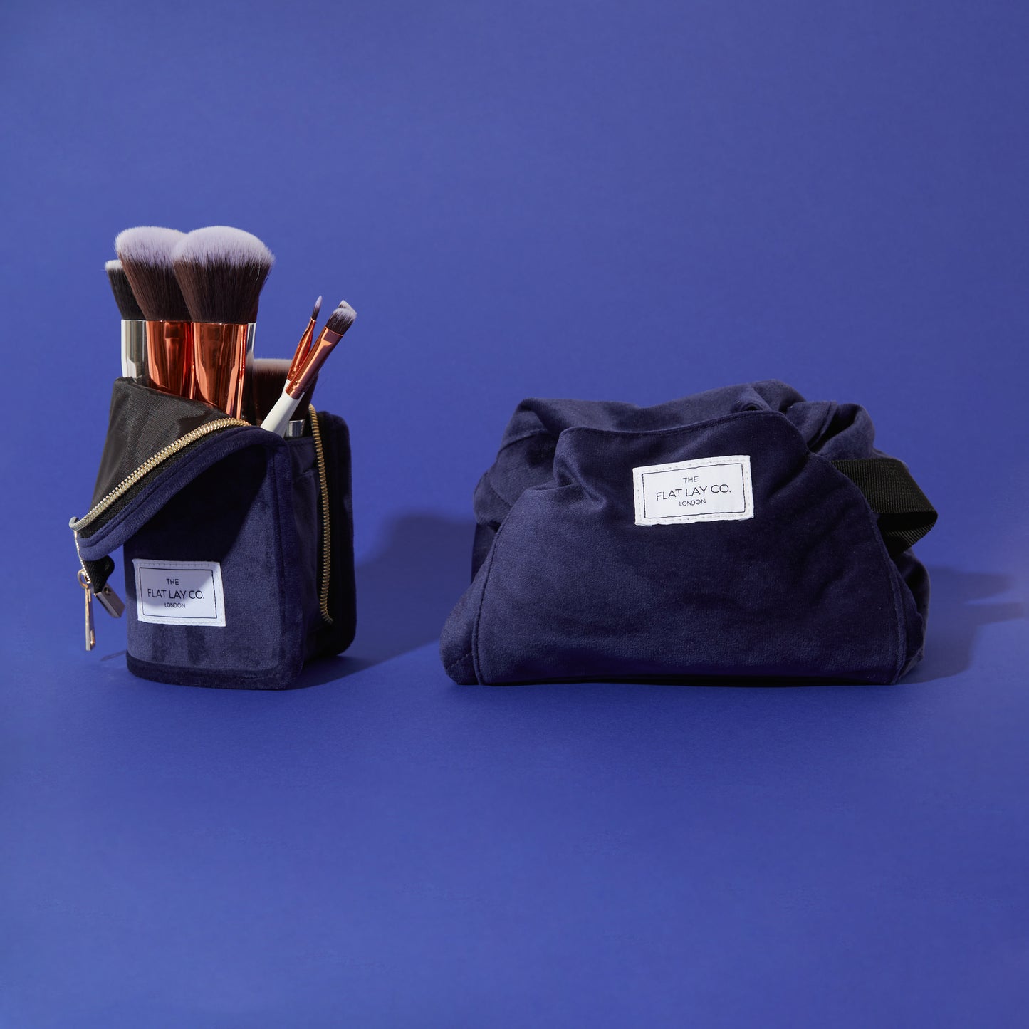 Deep Blue Velvet Full Size Flat Lay Makeup Bag