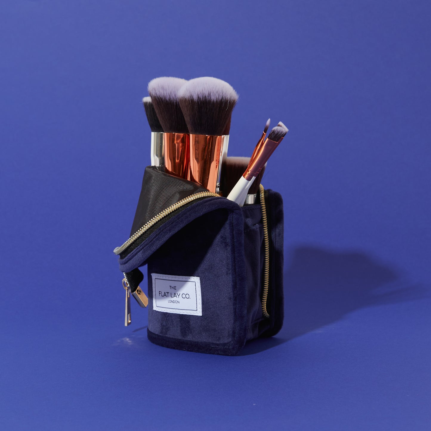 Deep Blue Velvet Standing Brush Case and Pot