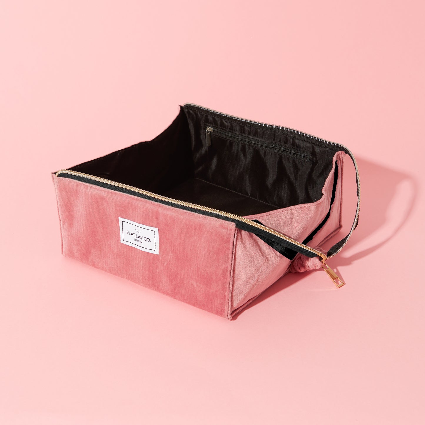Pink Velvet Open Flat Makeup Box Bag and Tray