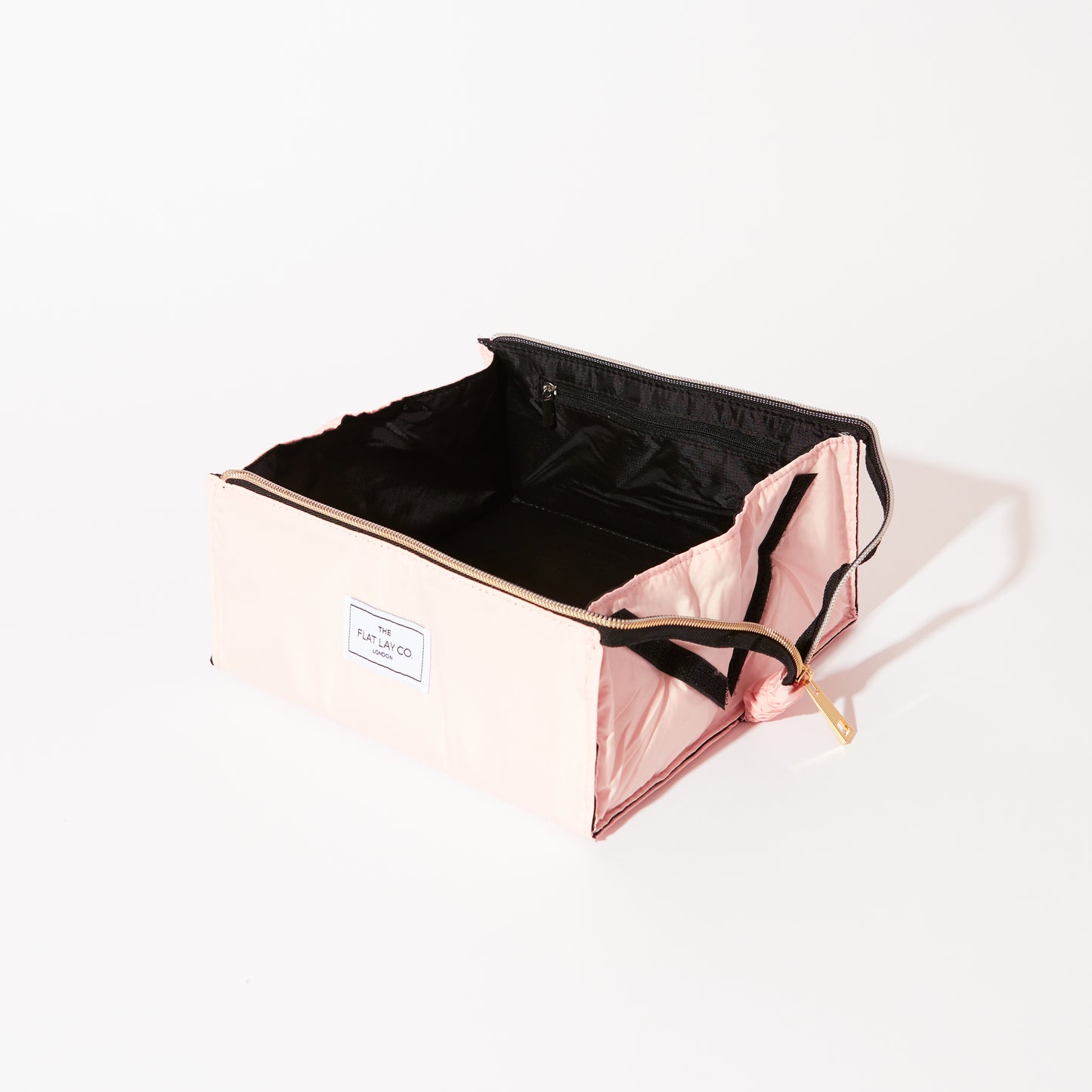 Blush Pink Open Flat Makeup Box Bag and Tray