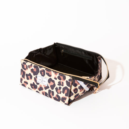 Leopard Print Open Flat Makeup Box Bag and Tray