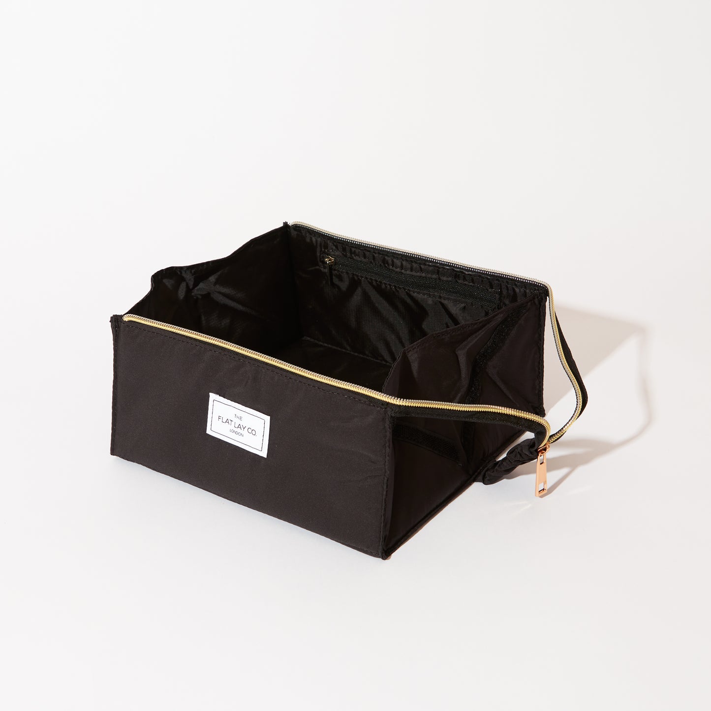 Classic Black Open Flat Makeup Box Bag and Tray