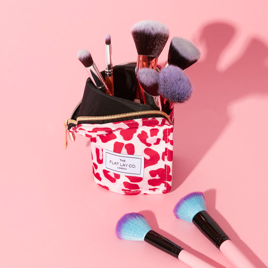 Pink Leopard Standing Brush Case and Pot