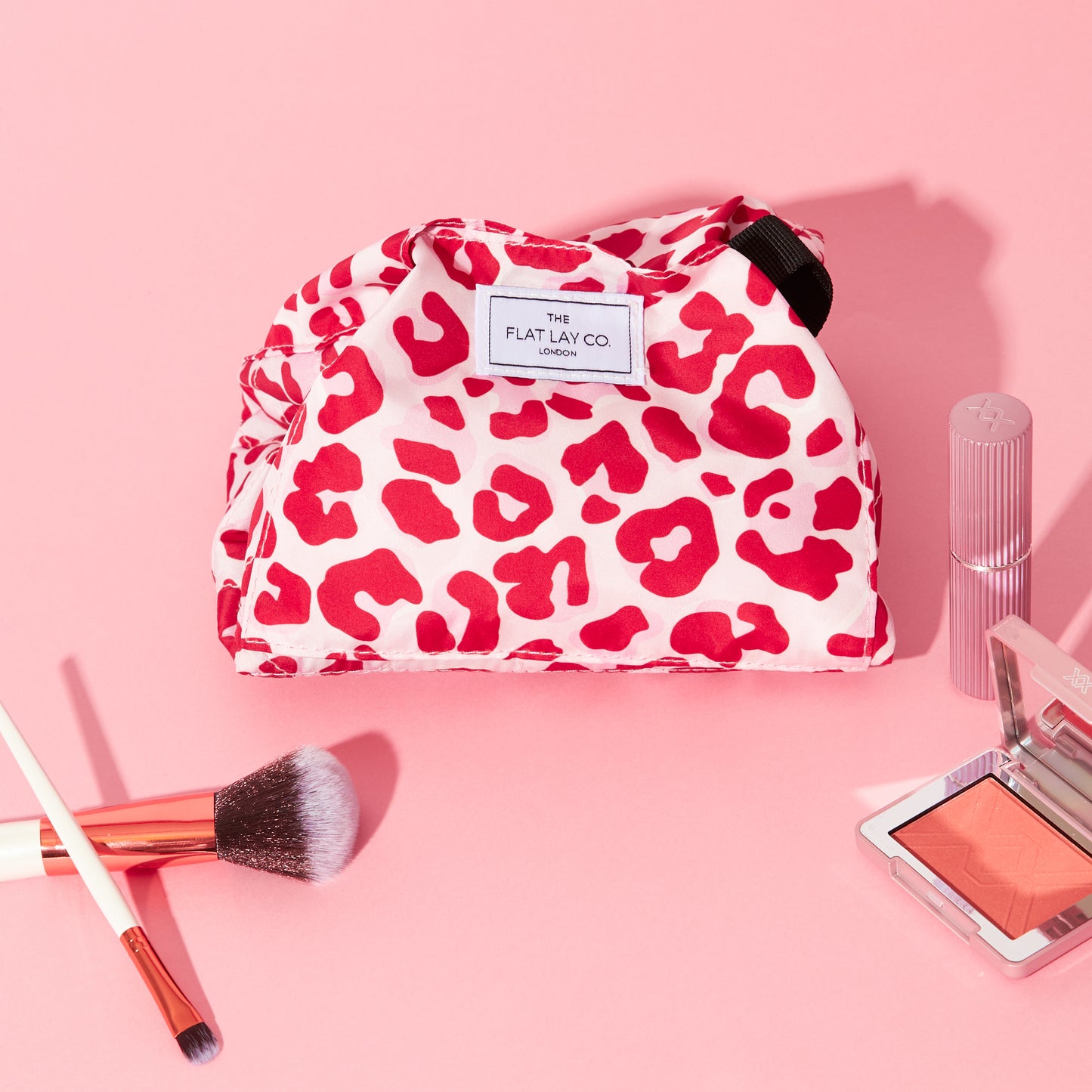 Pink Leopard Print  Full Size Flat Lay Makeup Bag