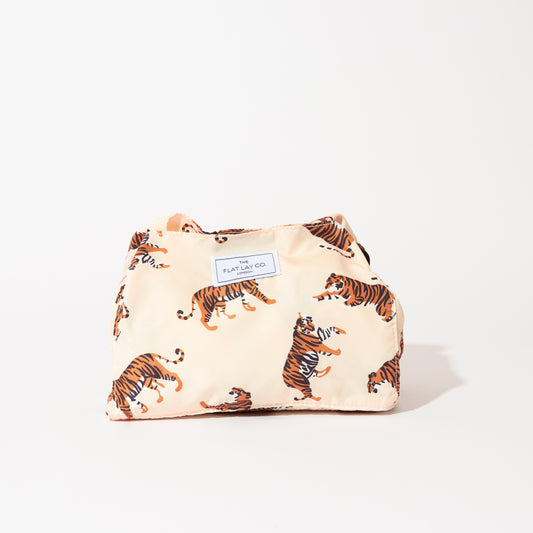 The Flat Lay Co. XXL Drawstring Makeup Bag In Beige Tigers