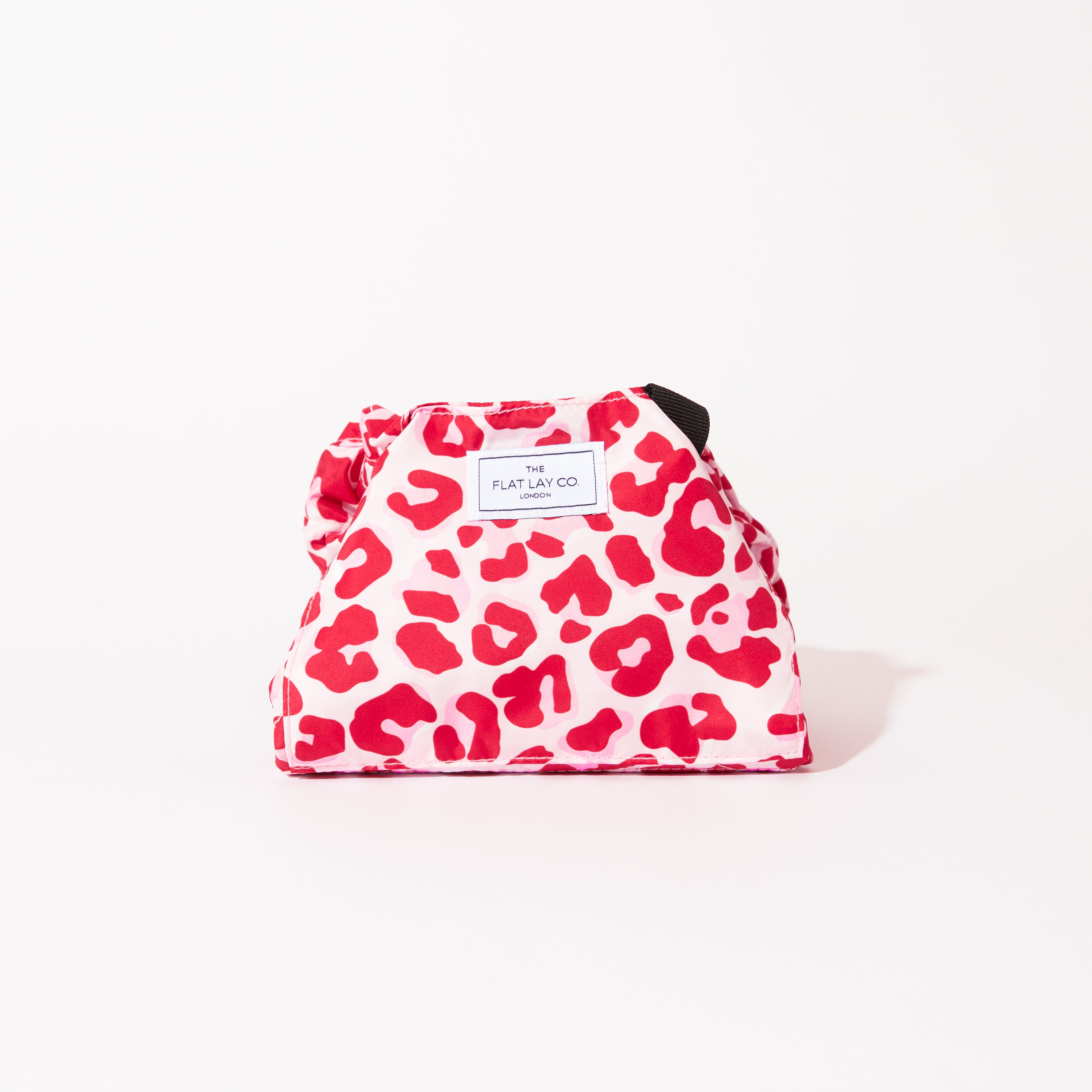 Drawstring Flat Lay Makeup Bag Pink Leopard Print