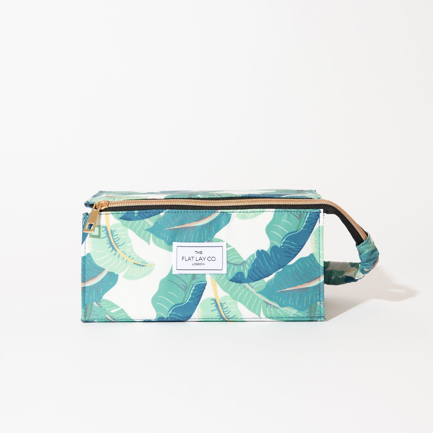 Tropical Leaves Open Flat Makeup Box Bag and Tray