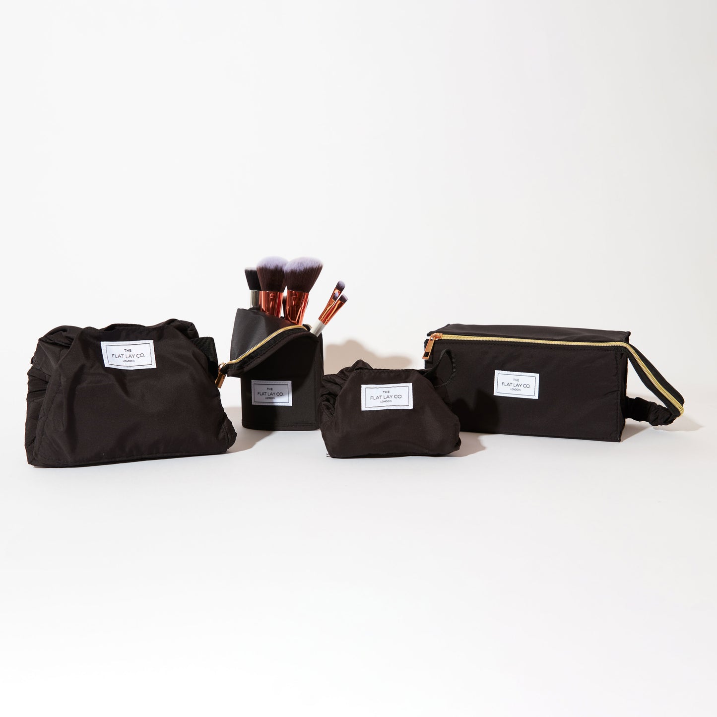 Classic Black Open Flat Makeup Box Bag and Tray