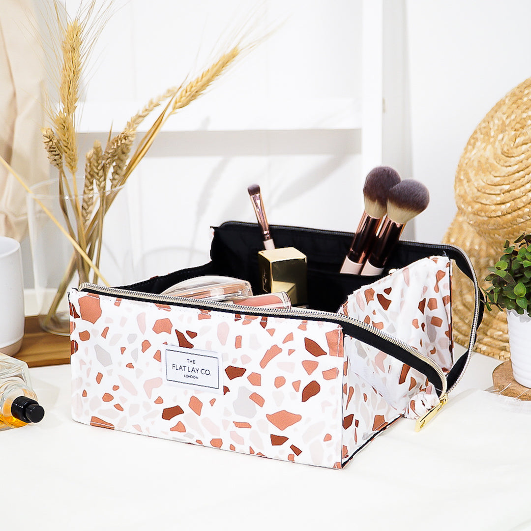 Terrazzo Open Flat Makeup Box Bag and Tray