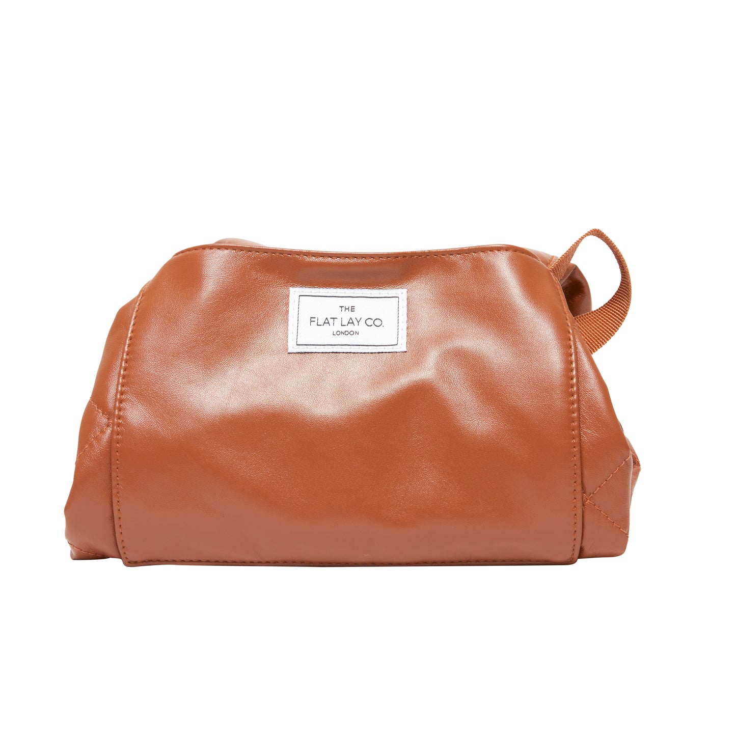 Monochrome Tan Leather Full Size Flat Lay Makeup Bag