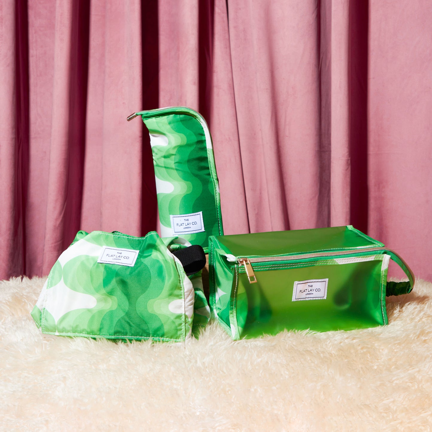Vibey Green Full Size Flat Lay Makeup Bag