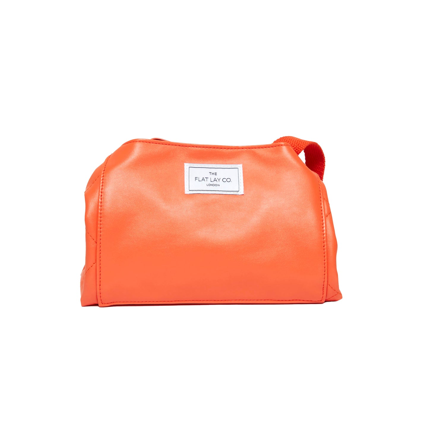 Monochrome Orange Leather Full Size Flat Lay Makeup Bag